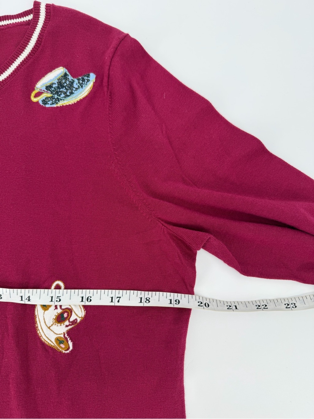 Talbots Teacup Sweater Women L NWT Magenta Embroidered Novelty Knit Preppy Twee - Picture 8 of 10